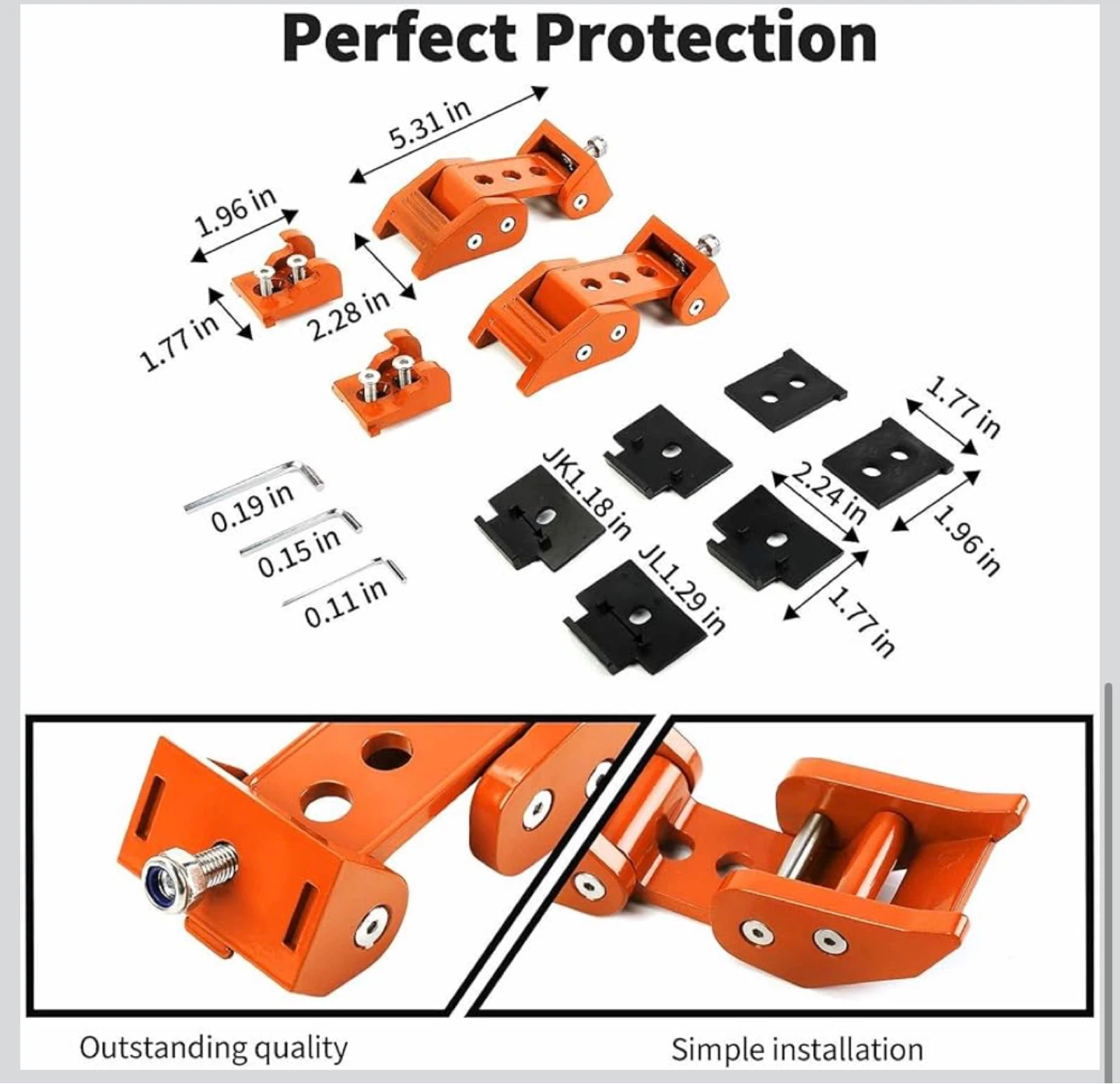 Orange Aluminum Hood Latches for Jeep Wrangler JK/JL/JT JP1 - photo 5