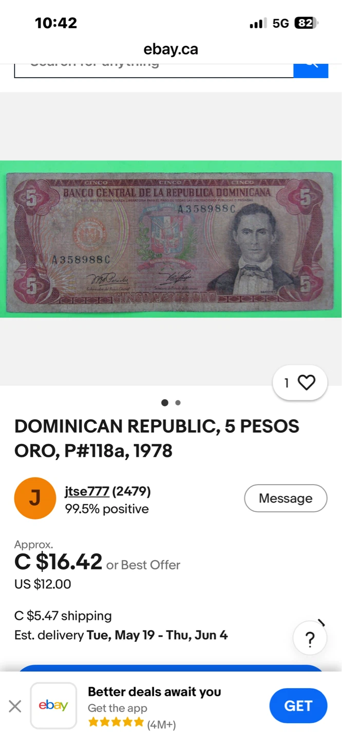 Dominican Republic 5 Pesos Oro 1978 Banknote - photo 2
