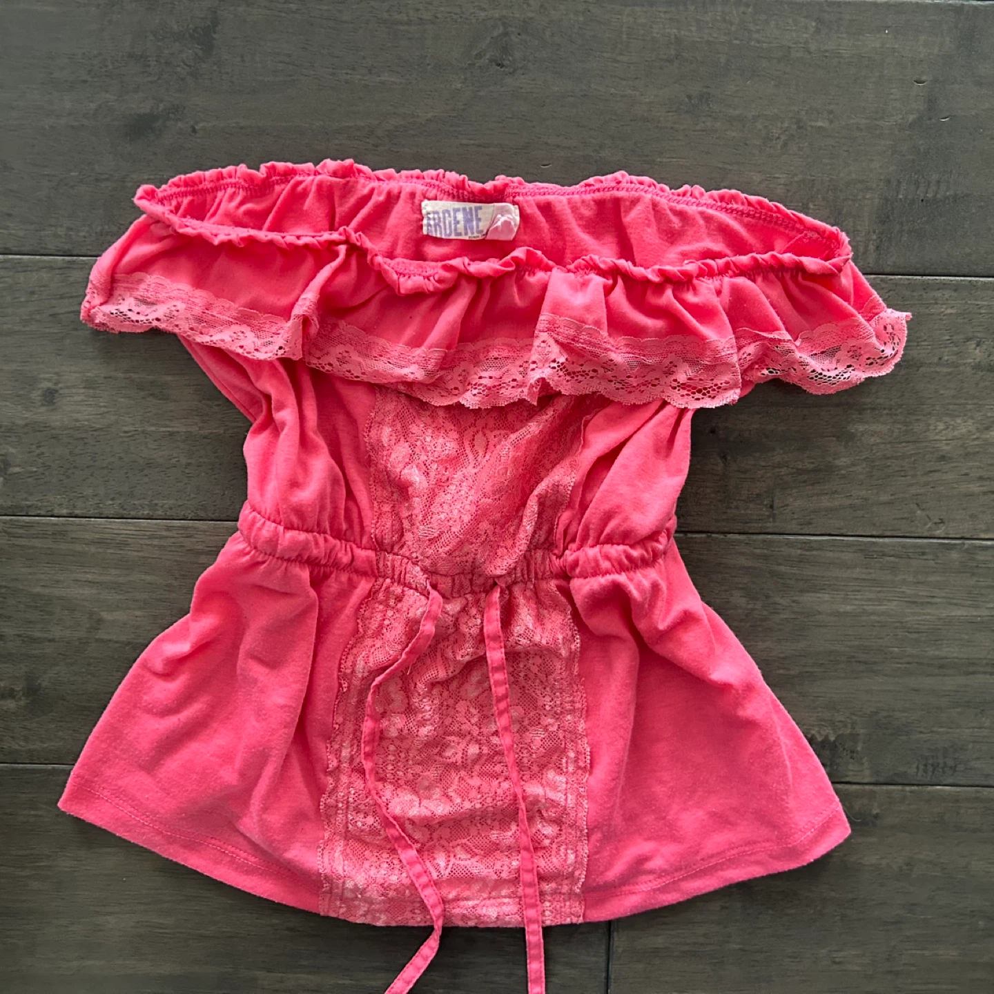 Pink Strapless Babydoll Tie Waist Top