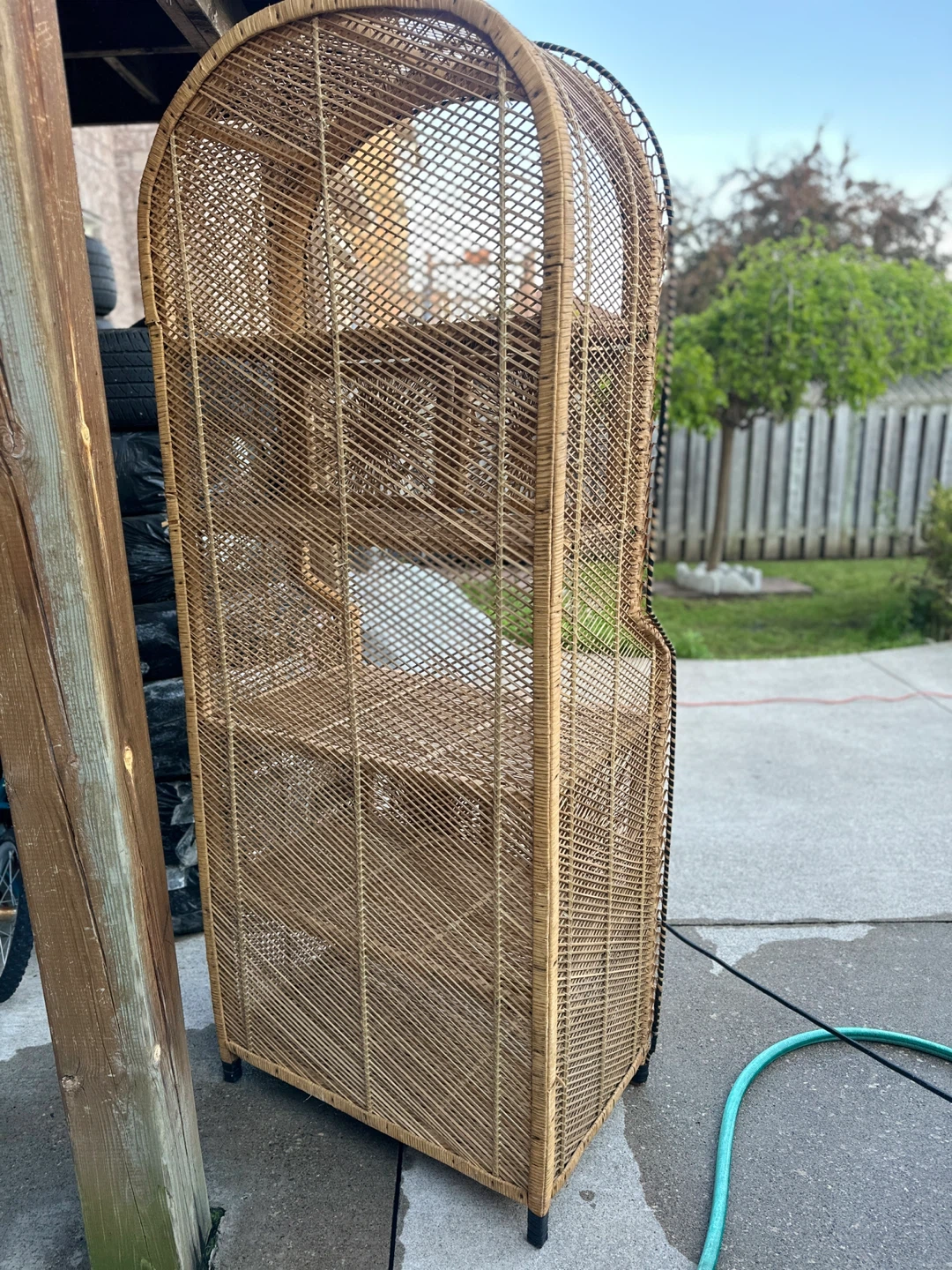 vintage wicker rattan sunburst etagere or bookshelf - photo 4