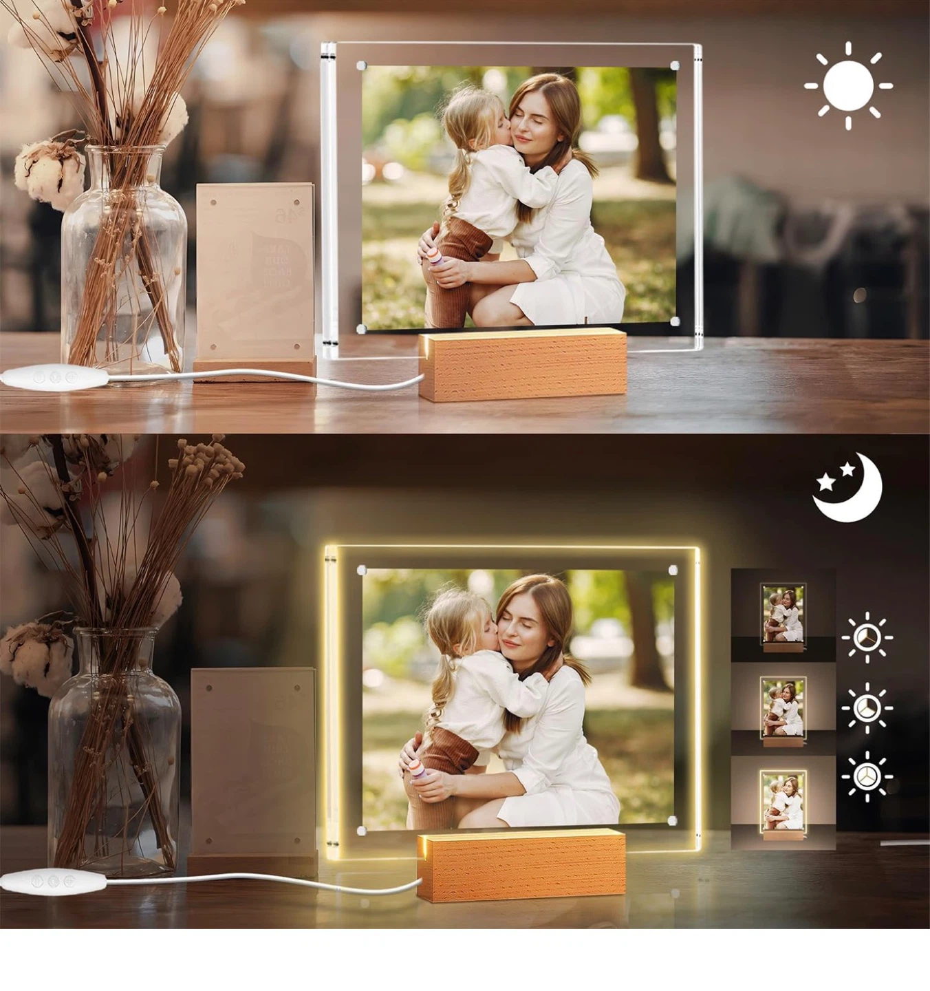 5x7 Acrylic LED Photo Frame with Wooden Base A57 - photo 5