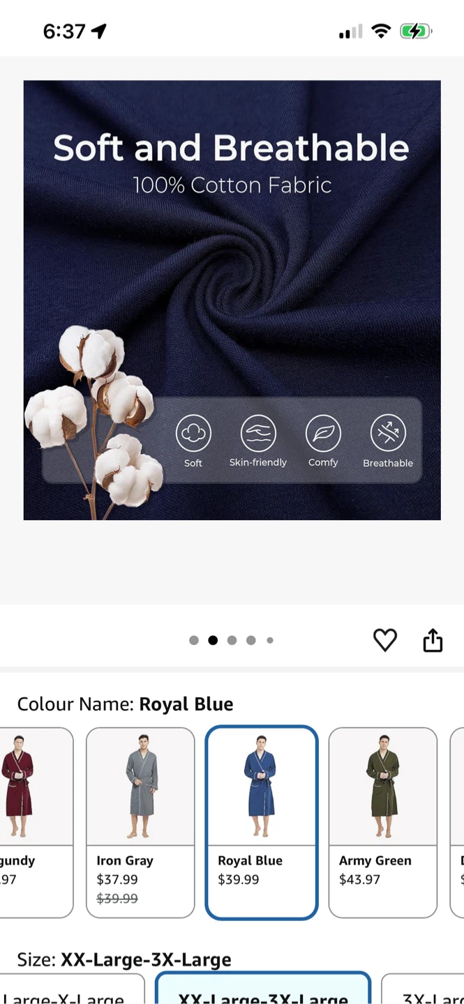 Men's Royal Blue Cotton Robe - XX-Large-3X-Large - photo 4