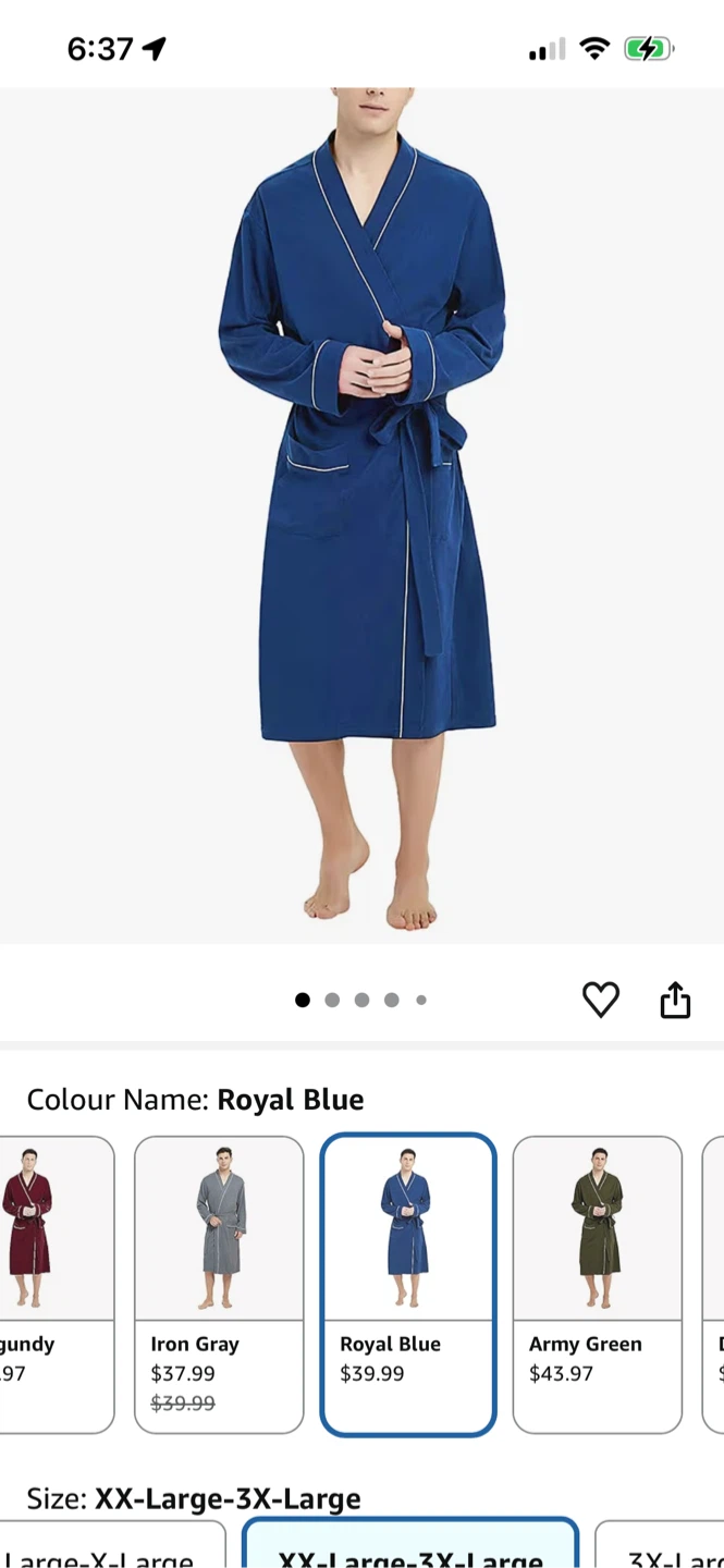 Men's Royal Blue Cotton Robe - XX-Large-3X-Large