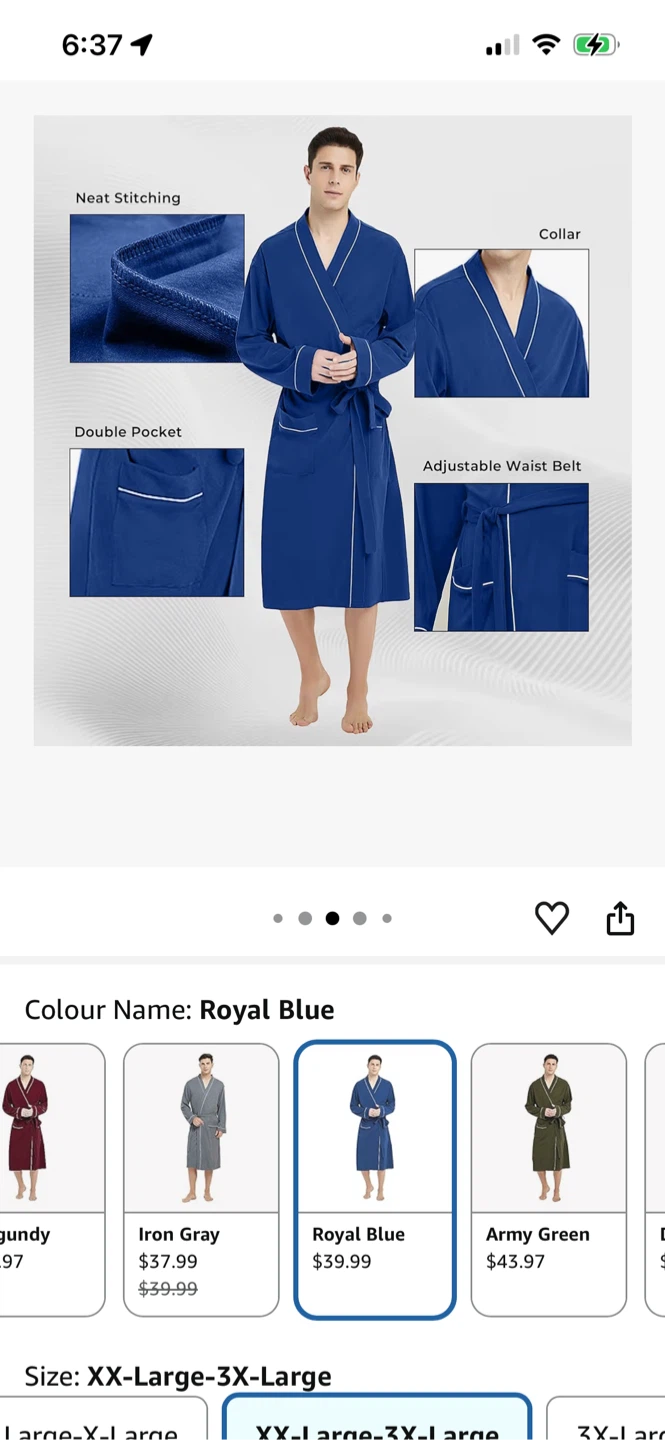 Men's Royal Blue Cotton Robe - XX-Large-3X-Large - photo 3