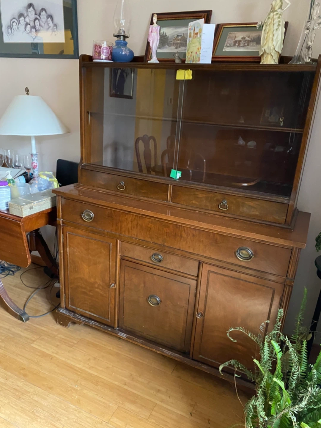 Antique Wooden China Cabinet with Glass Doors - photo 2