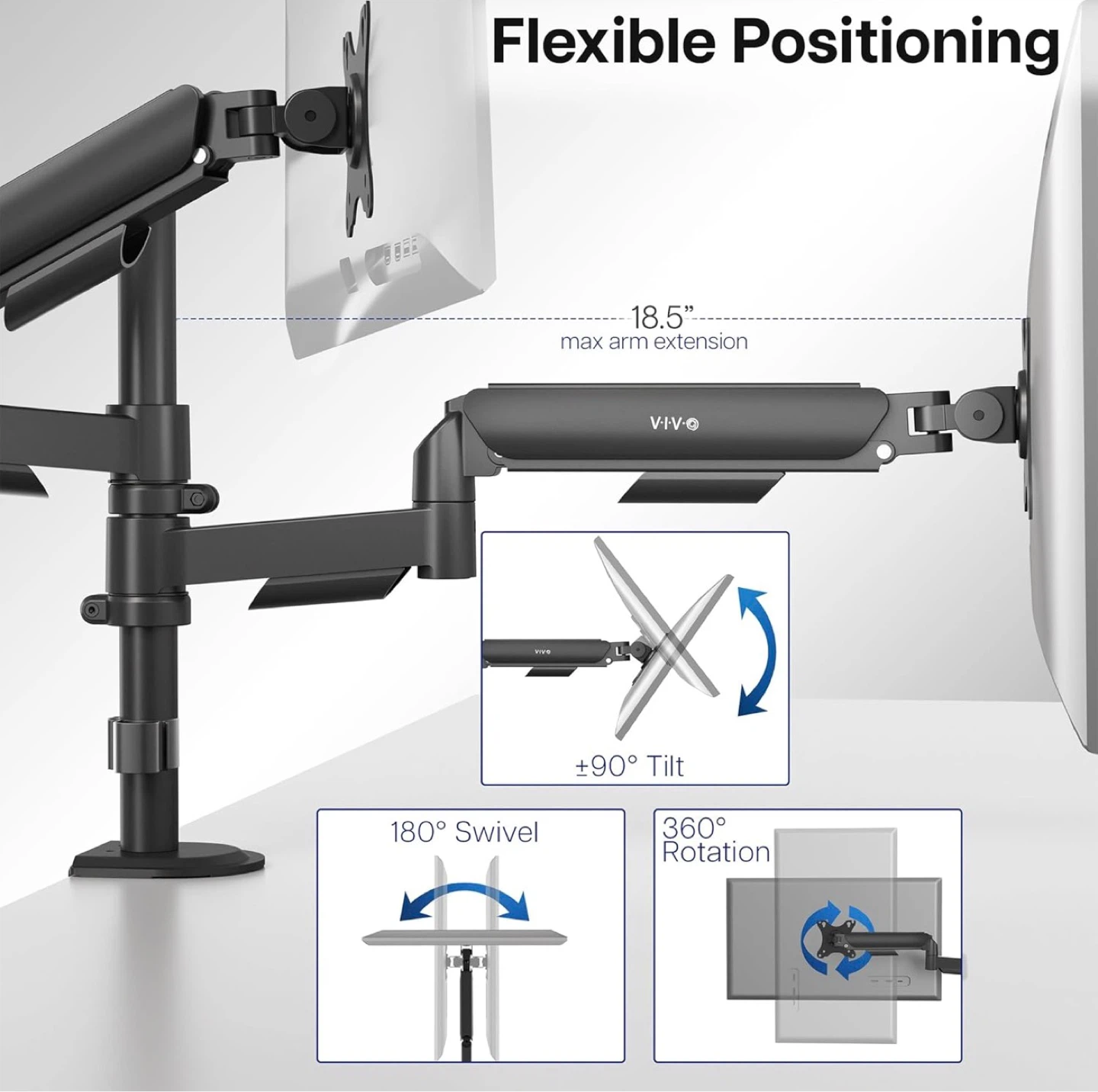 VIVO Dual Monitor Mount, heavy duty arms - photo 4