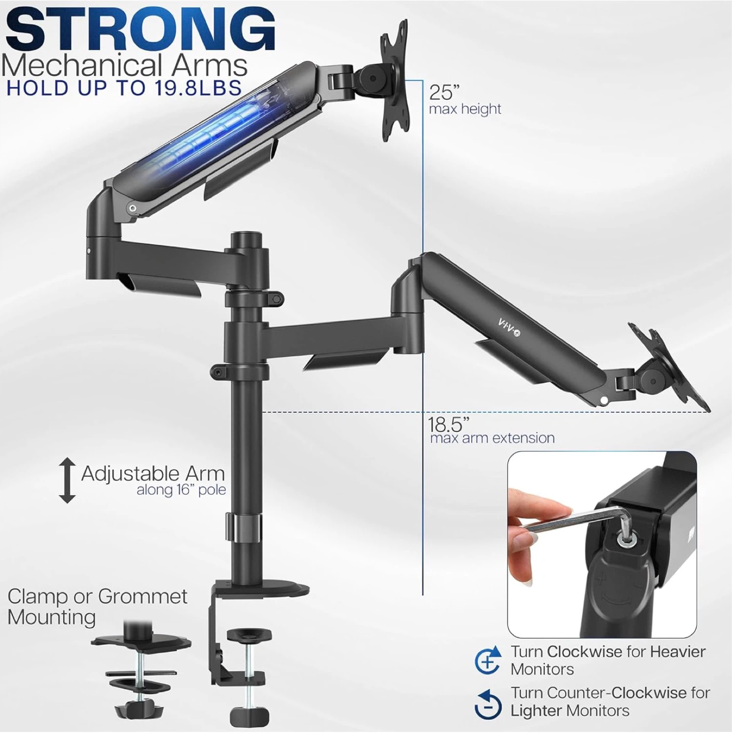VIVO Dual Monitor Mount, heavy duty arms - photo 3