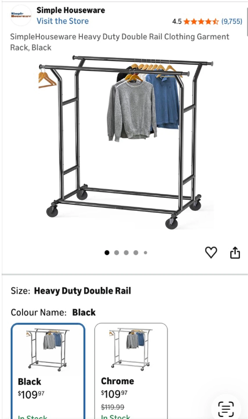 Heavy duty double rail clothing rack
