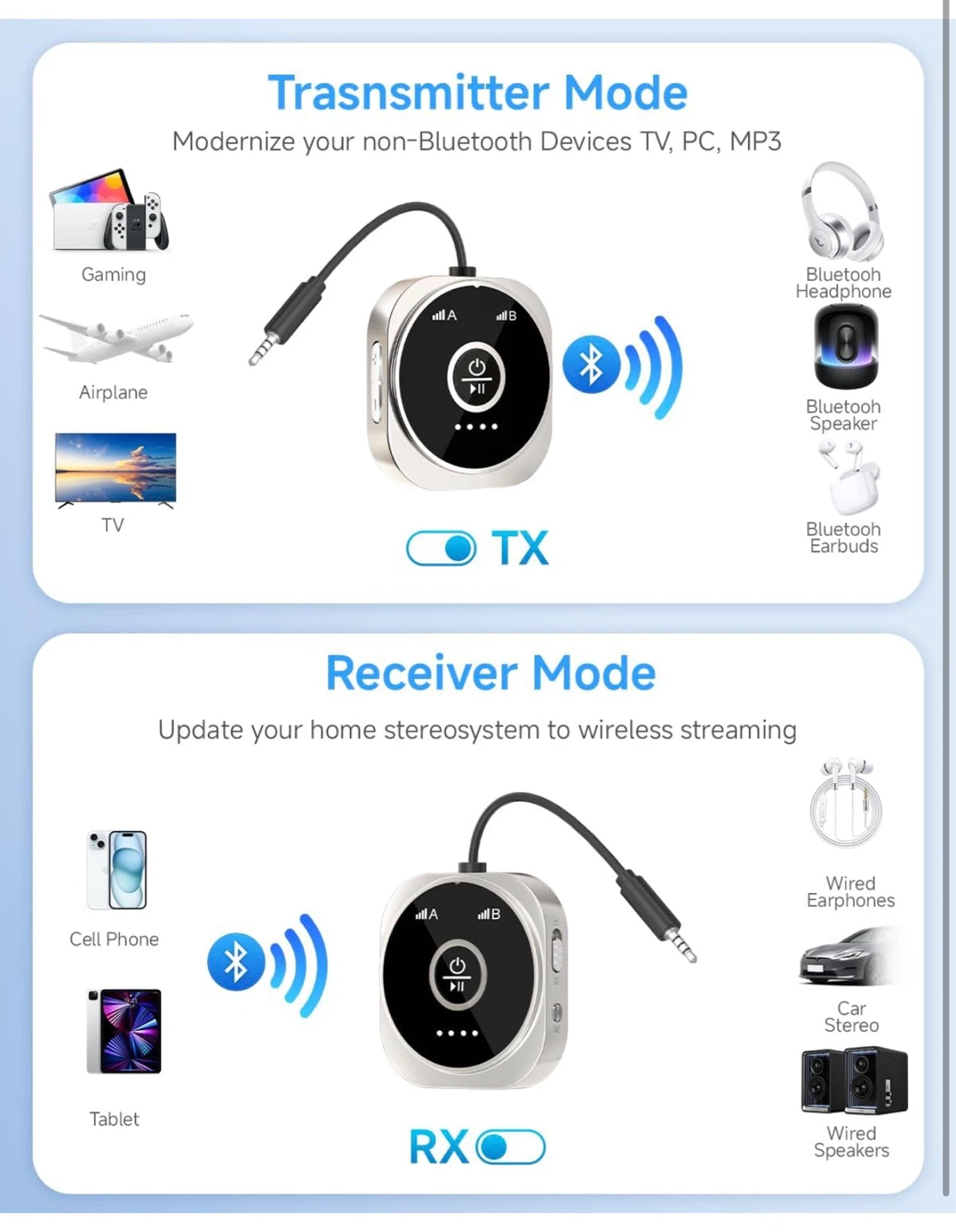 Airplane Bluetooth 5.4 Transmitter Receiver  aptX Low AR1 - photo 5