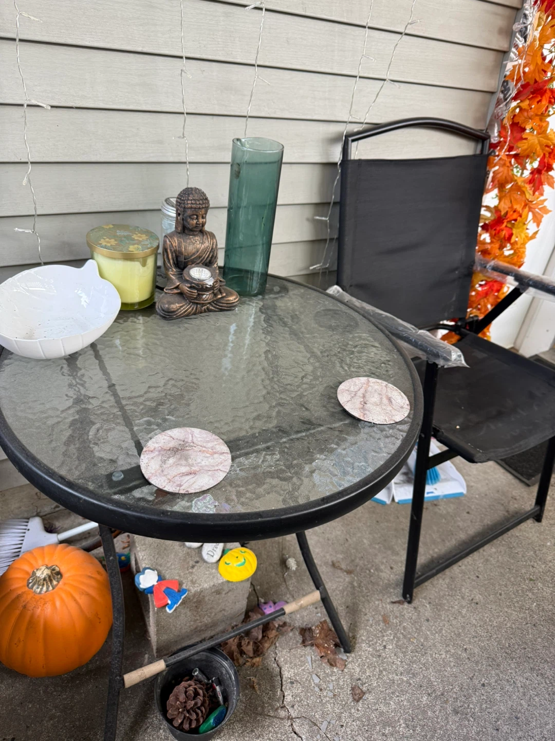 Black Metal Folding Patio Set with Glass Table - photo 2