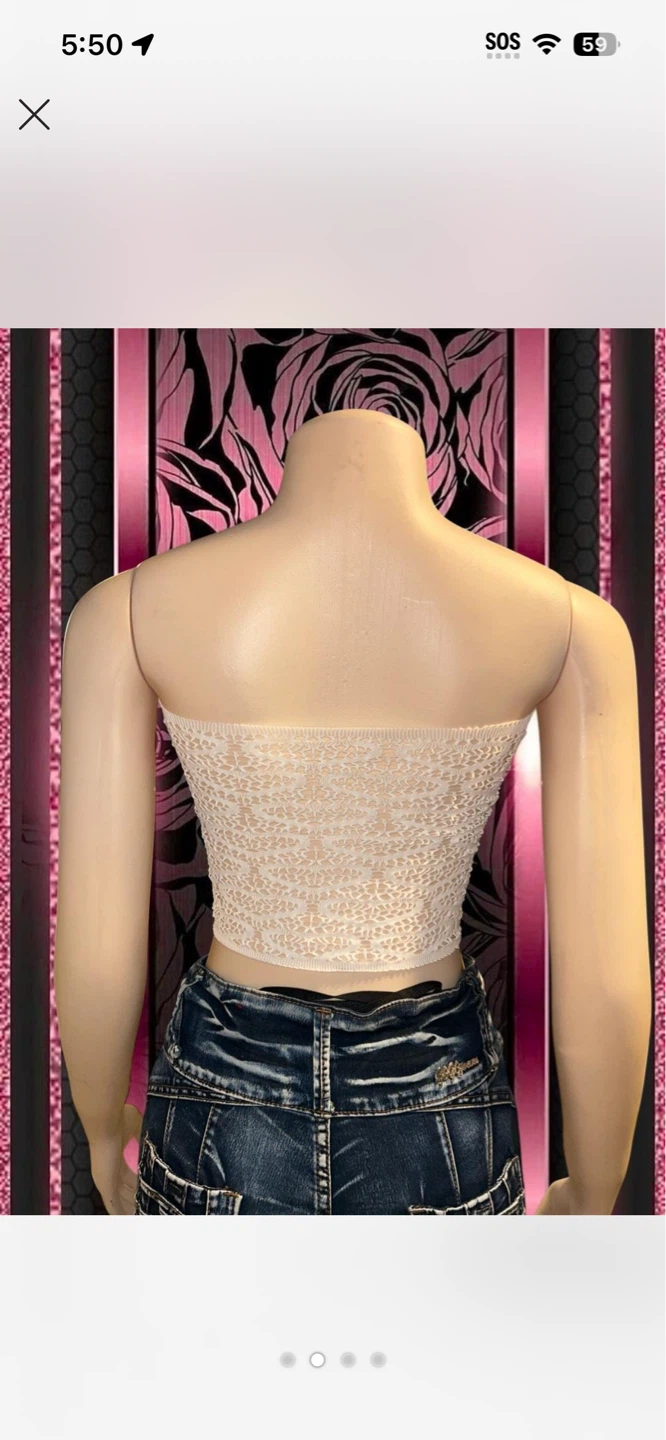 White Crochet Lace Smocked Tube Top - photo 2