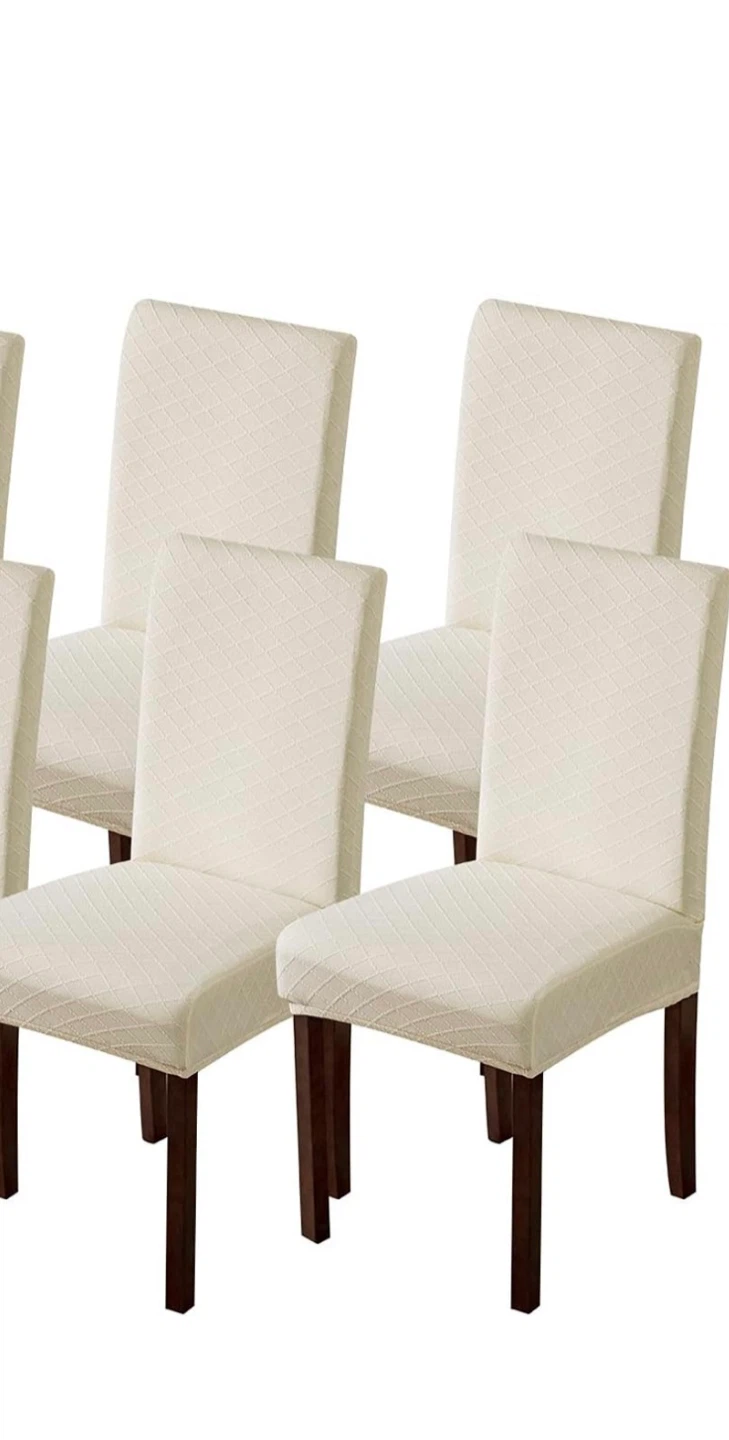 Set of 4 Cream Jacquard Stretch Dining Chair Covers
