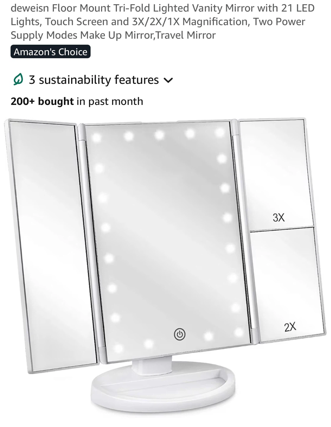 Classic Style Tri-Fold Makeup Mirror with LED Lights MR2