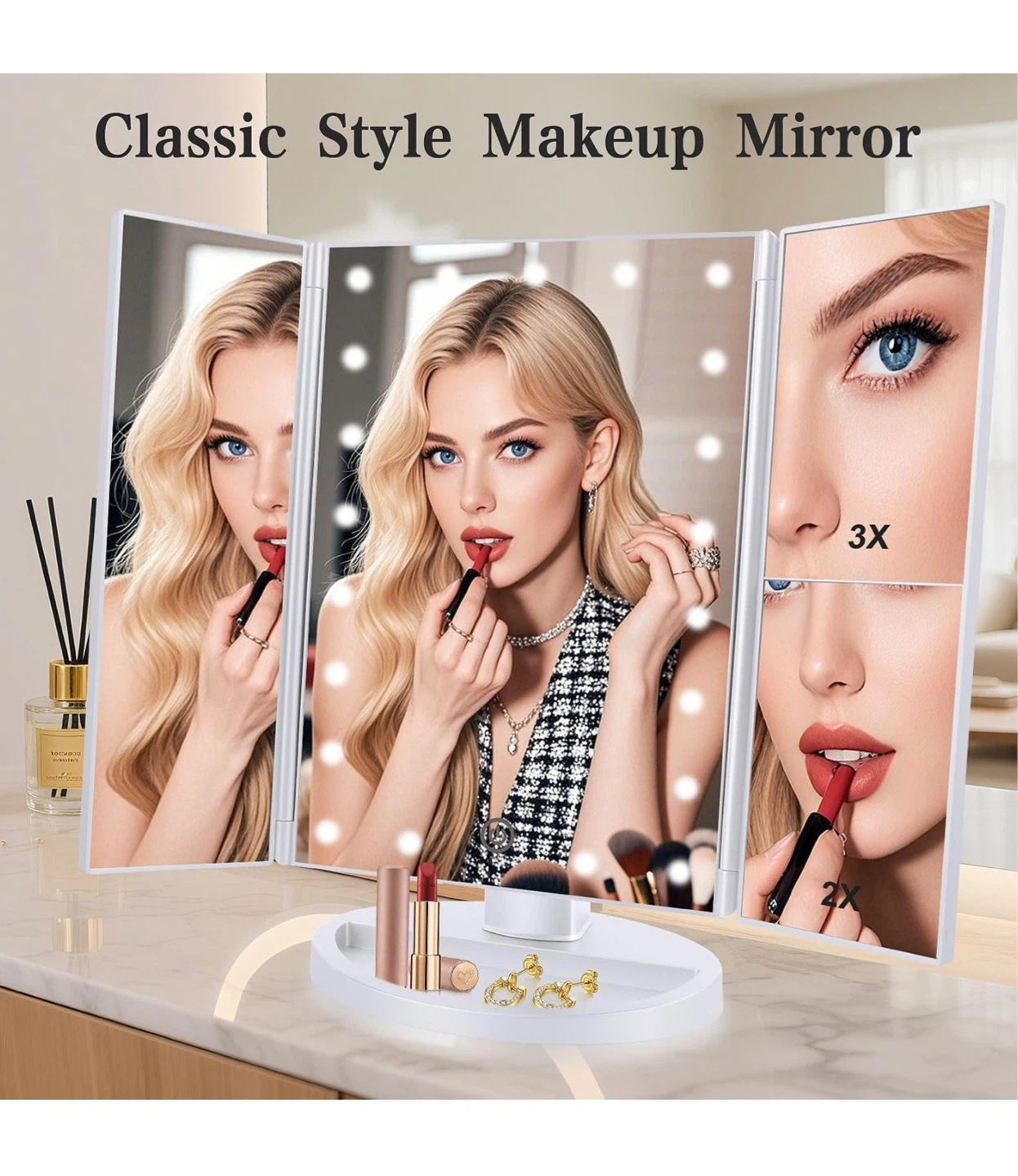 Classic Style Tri-Fold Makeup Mirror with LED Lights MR2 - photo 3