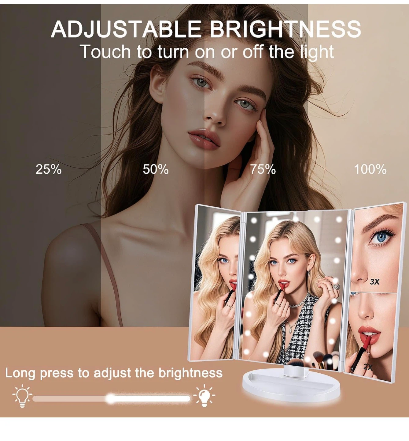 Classic Style Tri-Fold Makeup Mirror with LED Lights MR2 - photo 4