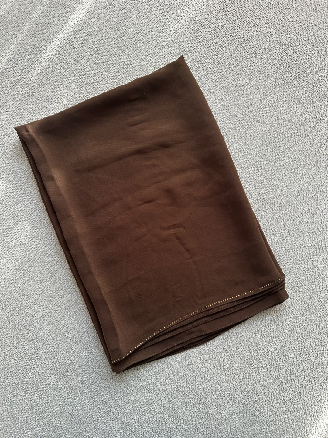 Brown chiffon scarf with subtle bead detail