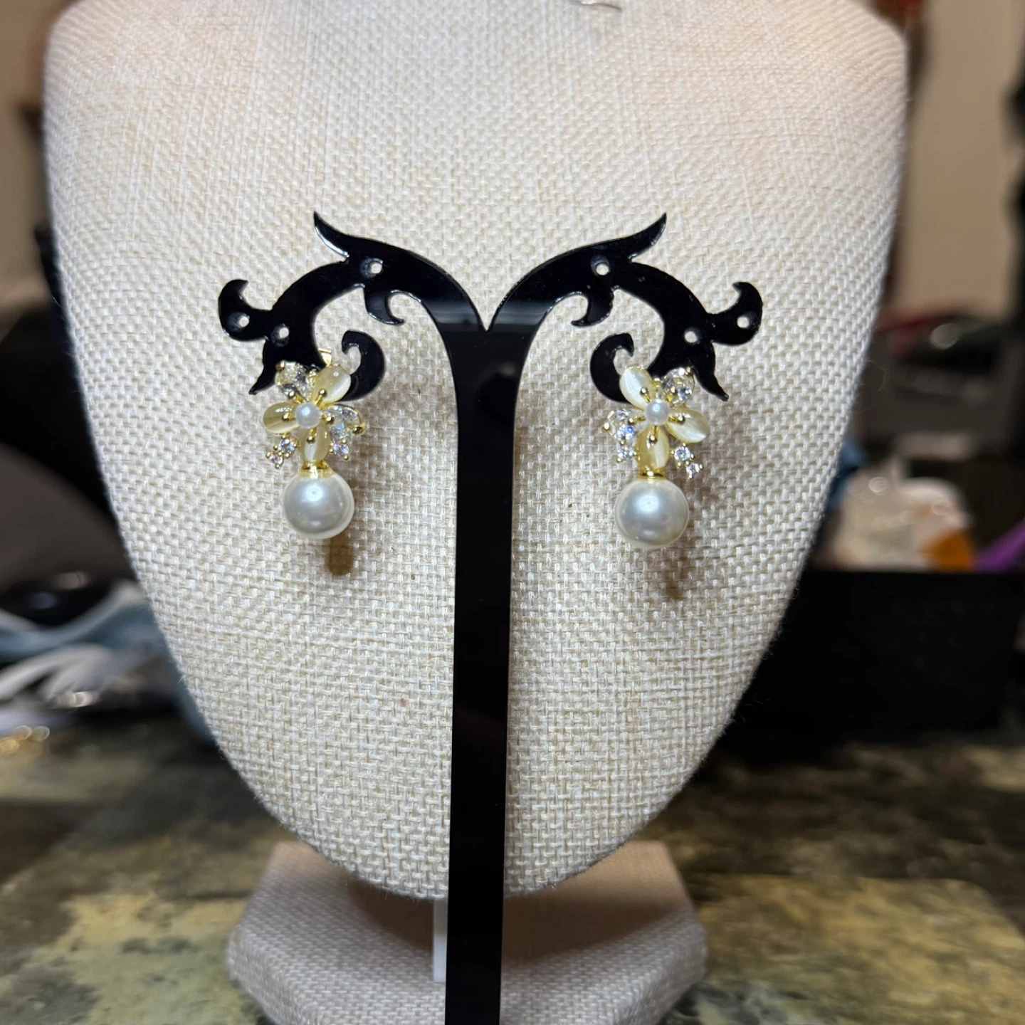 Pearl and Flower Drop Earrings