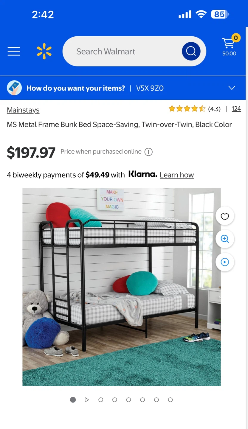 Mainstays Twin-over-Twin Metal Bunk Bed - Black