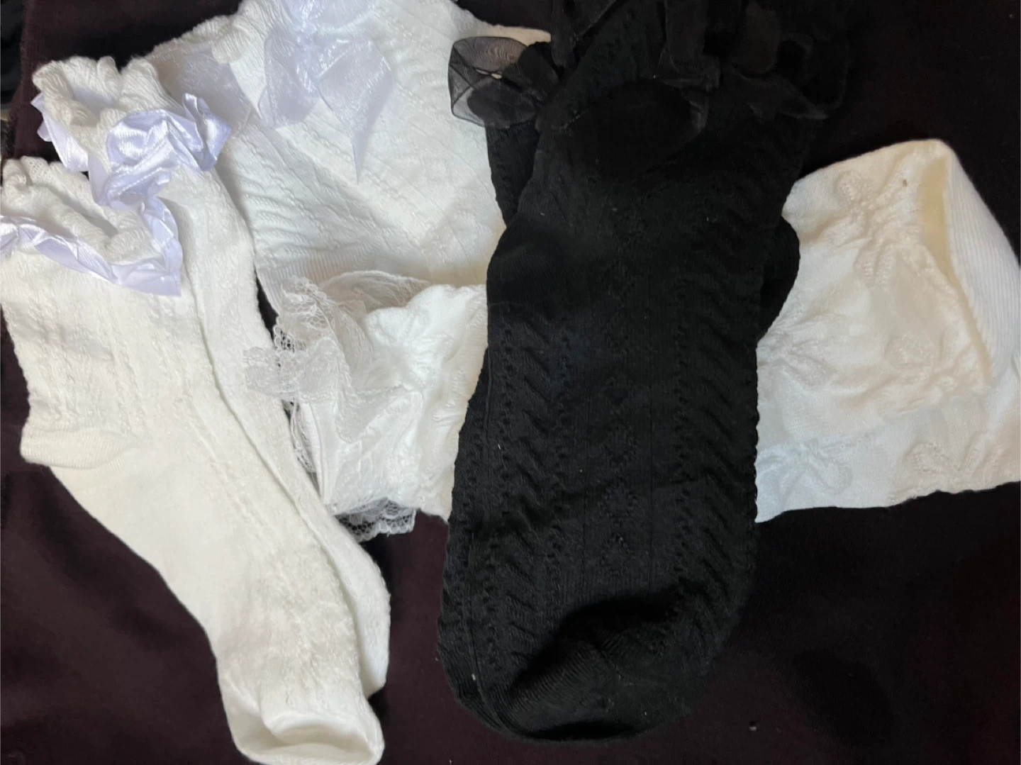 4 pairs of girls Socks with Lace and Bows (White & Black) - photo 3