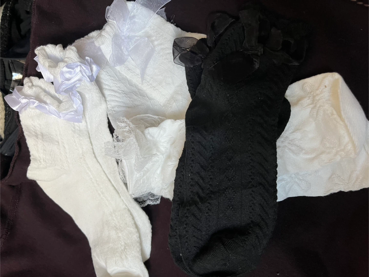 4 pairs of girls Socks with Lace and Bows (White & Black) - photo 4