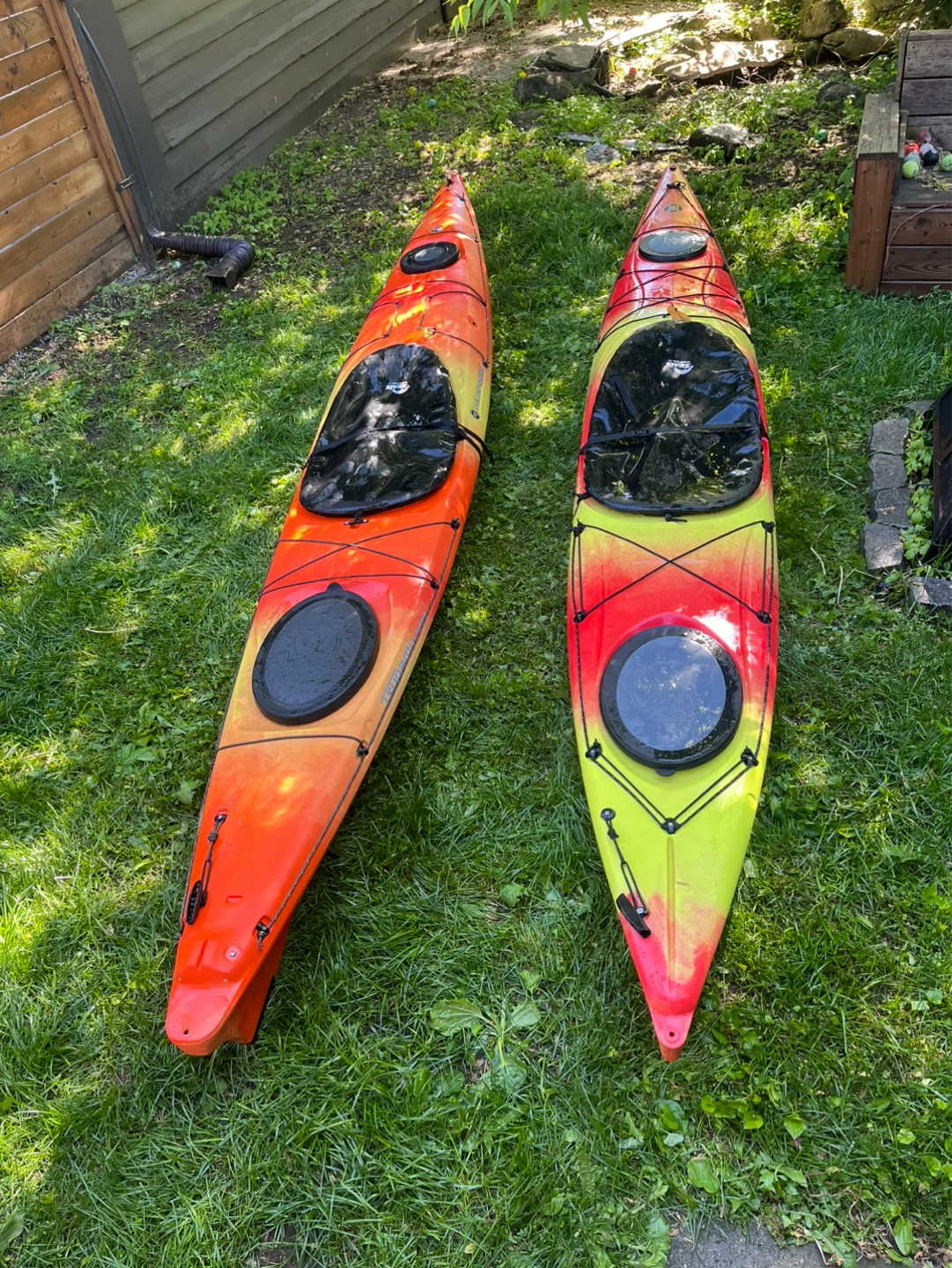 2 Kayaks with Paddles and Life Vests