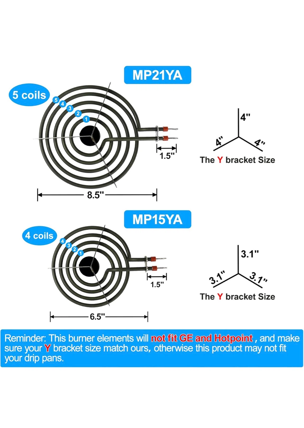 4-Piece Electric Stove Burner Element Set MP21YA & MP15YA - photo 2
