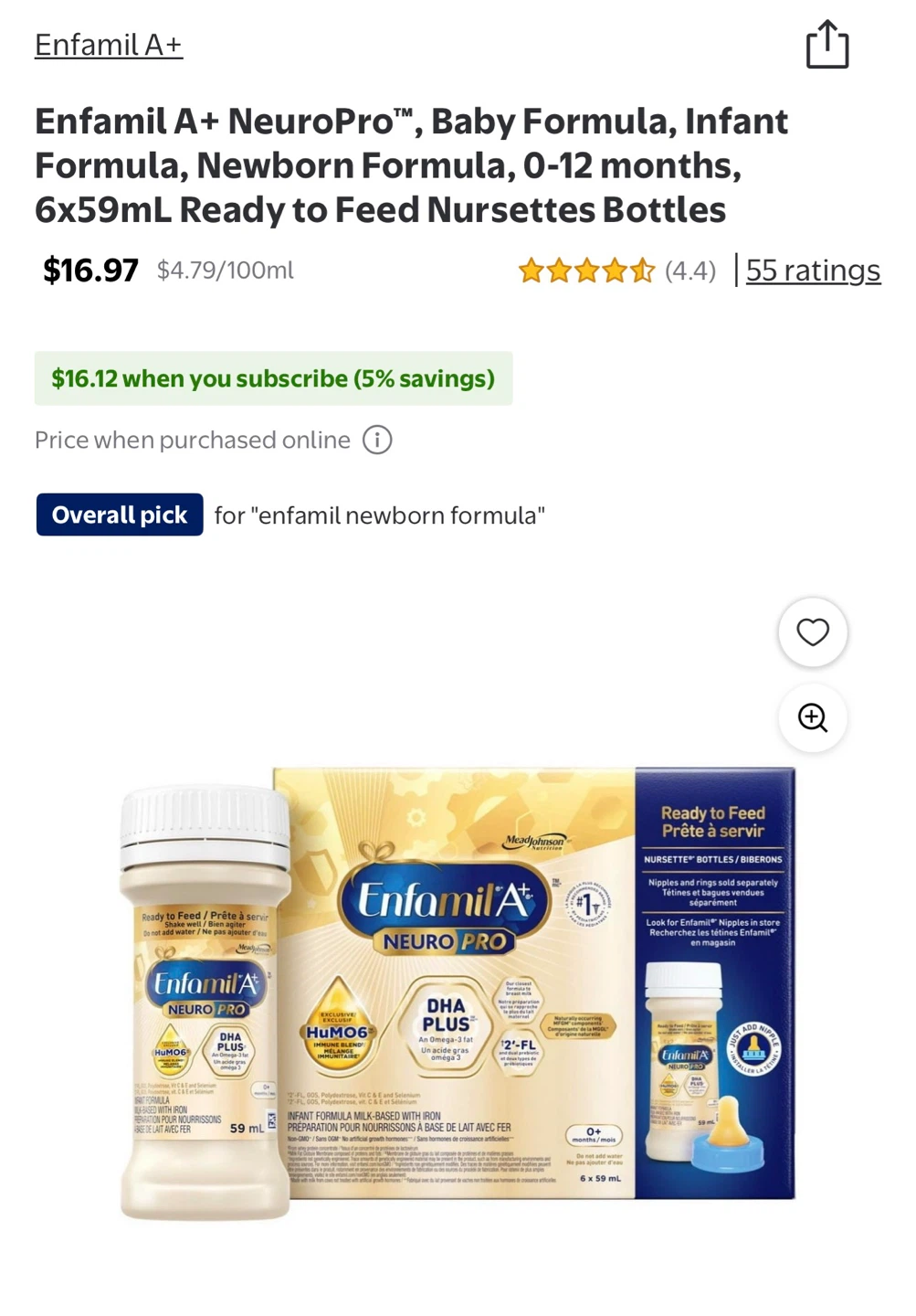 Enfamil A+ NeuroPro Ready-to-Feed Formula 6×59ml