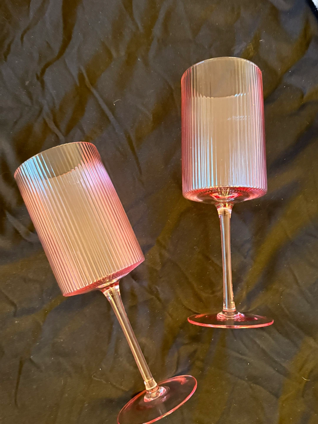 Pink Fluted Wine Glasses (Set of 2)