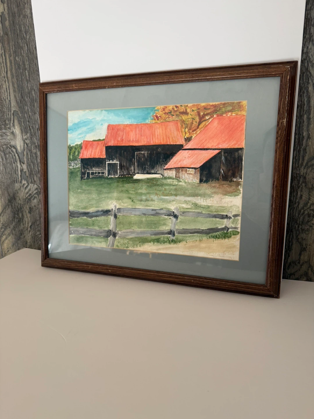 Folk Art watercolor barn painting