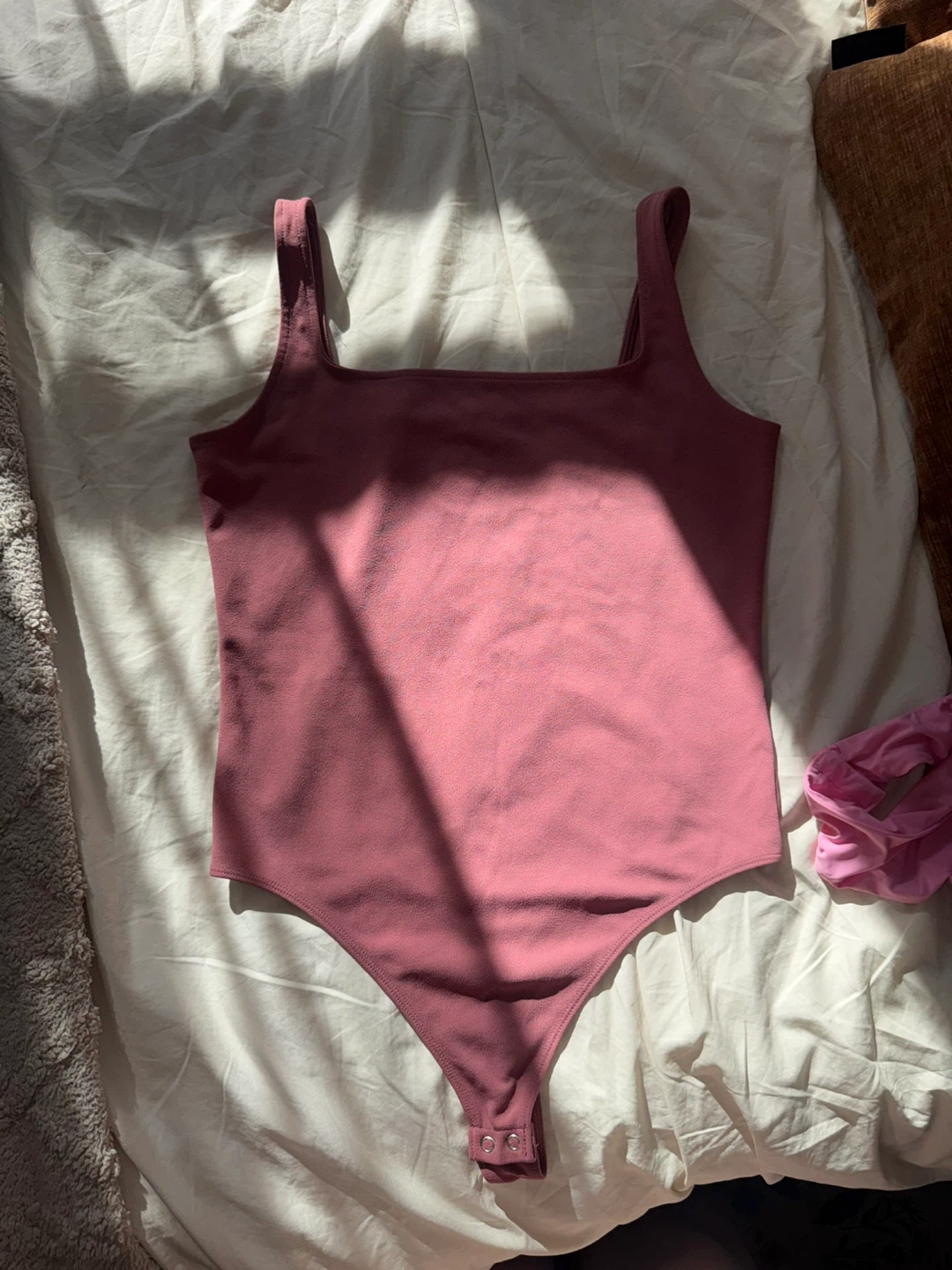 Pink Square Neck Thong Bodysuit
