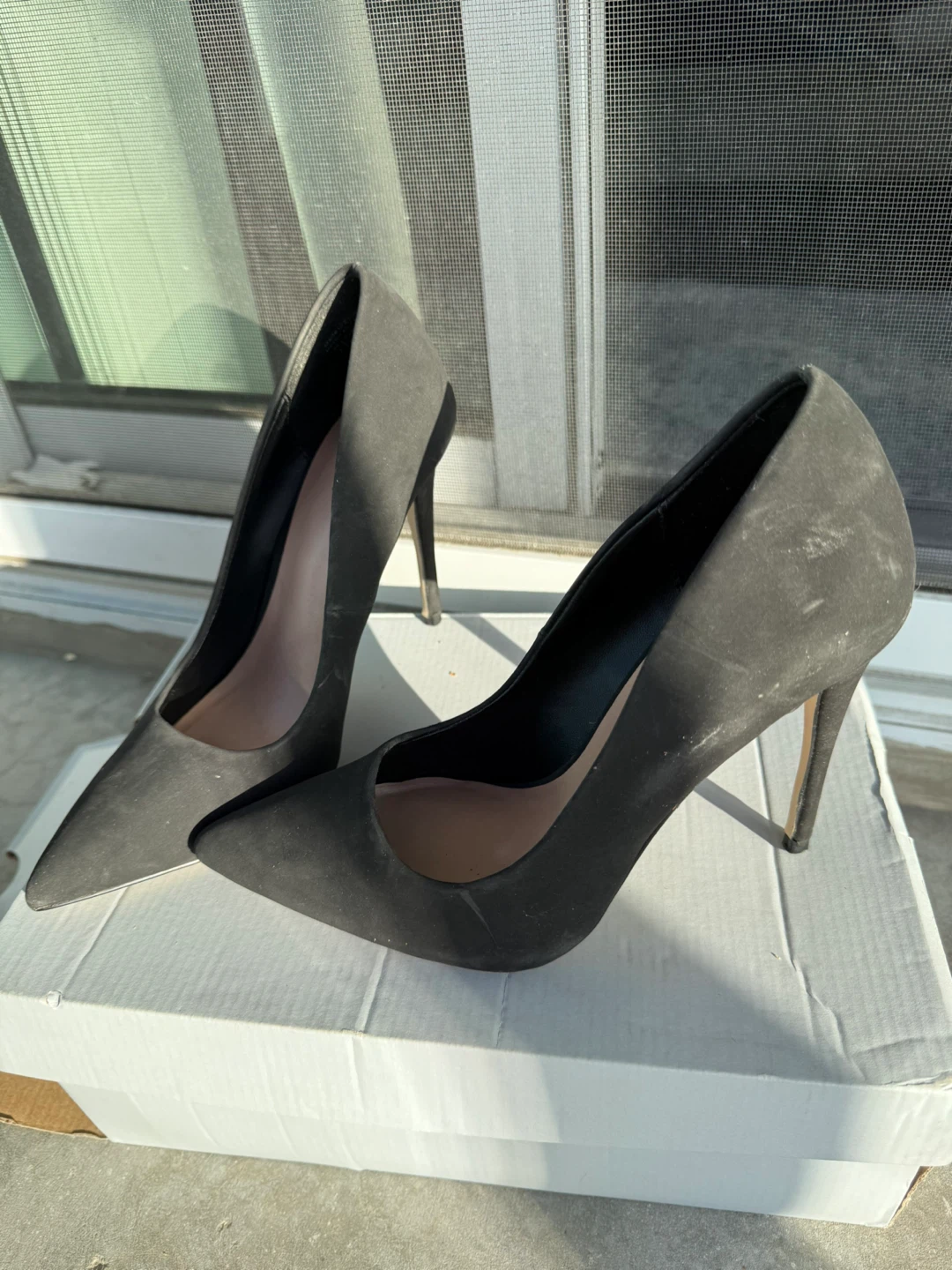 Call It Spring Black Faux Suede Heels size 7