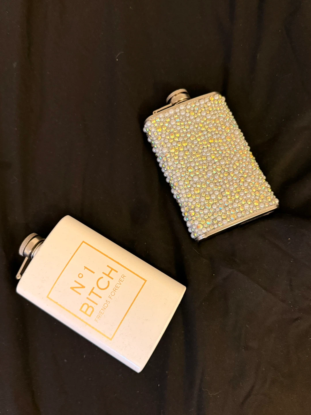 Set of 2 Decorative Flasks - N°1 BITCH & Rhinestone