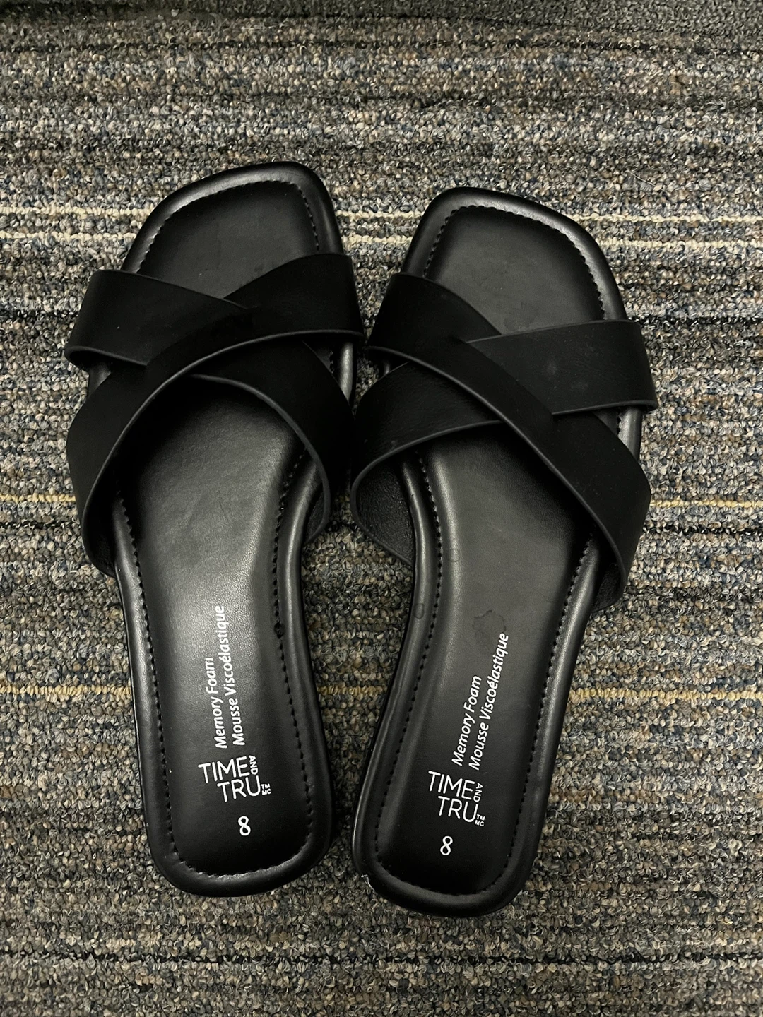 Time and Tru Black Memory Foam Slides - Size 8