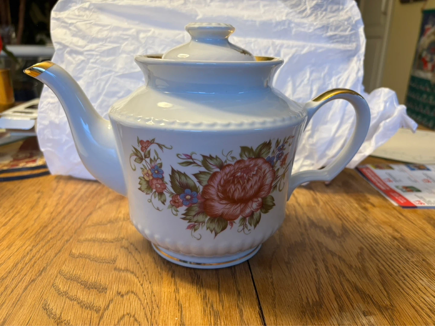 White Ceramic Teapot with Floral Design