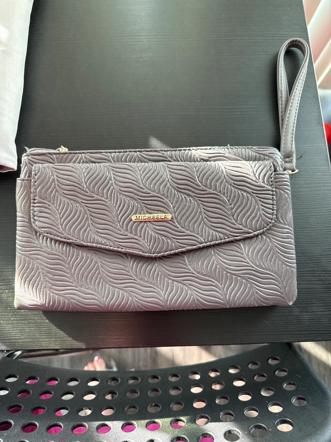 Michaela Grey Textured Wristlet Clutch