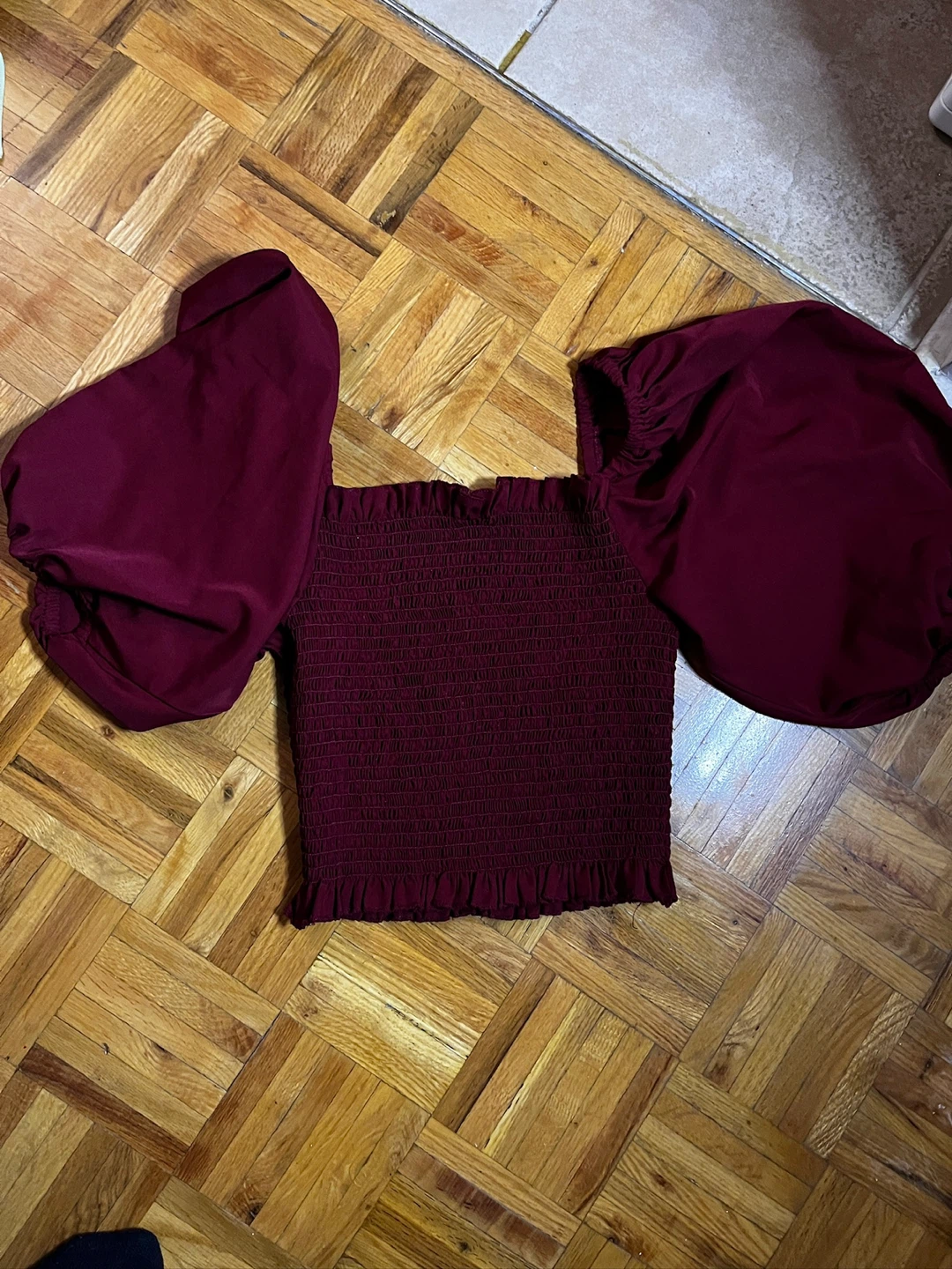 Maroon Smocked Puff Sleeve Top (S)