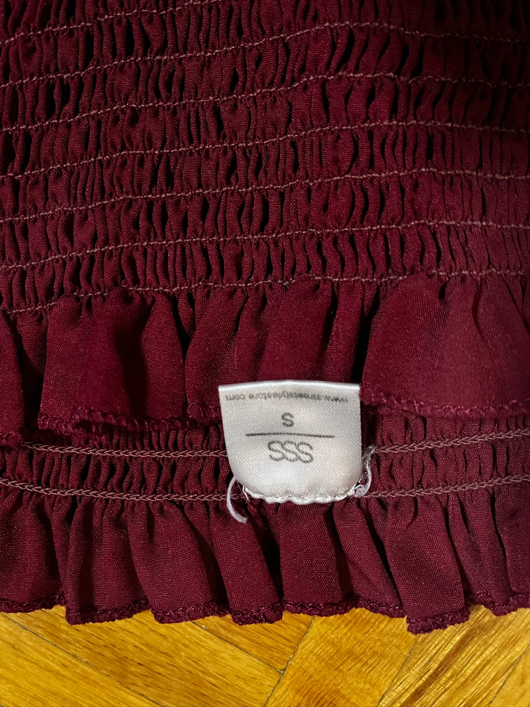 Maroon Smocked Puff Sleeve Top (S) - photo 3