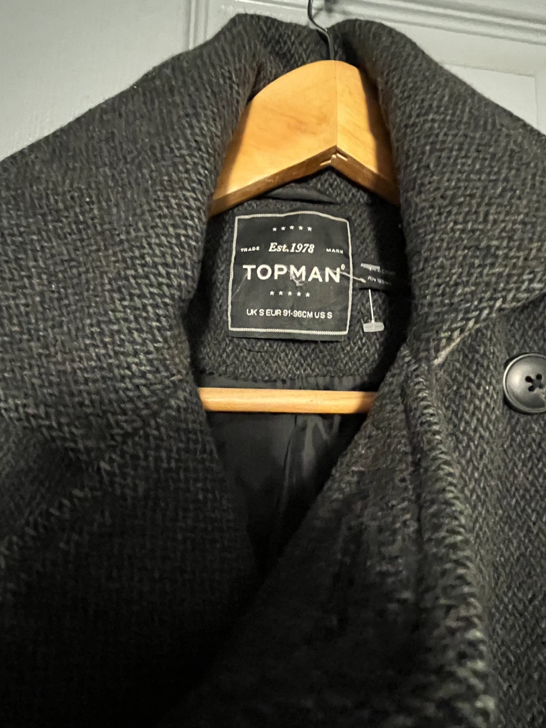 Topman Double-Breasted Wool Peacoat - Charcoal Grey (S) - photo 2