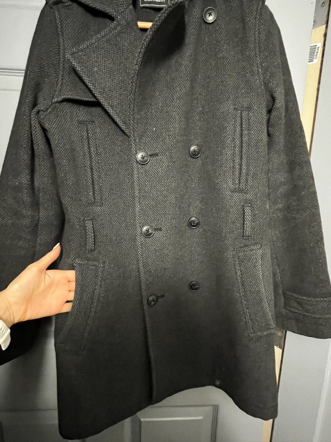 Topman Double-Breasted Wool Peacoat - Charcoal Grey (S) - photo 4