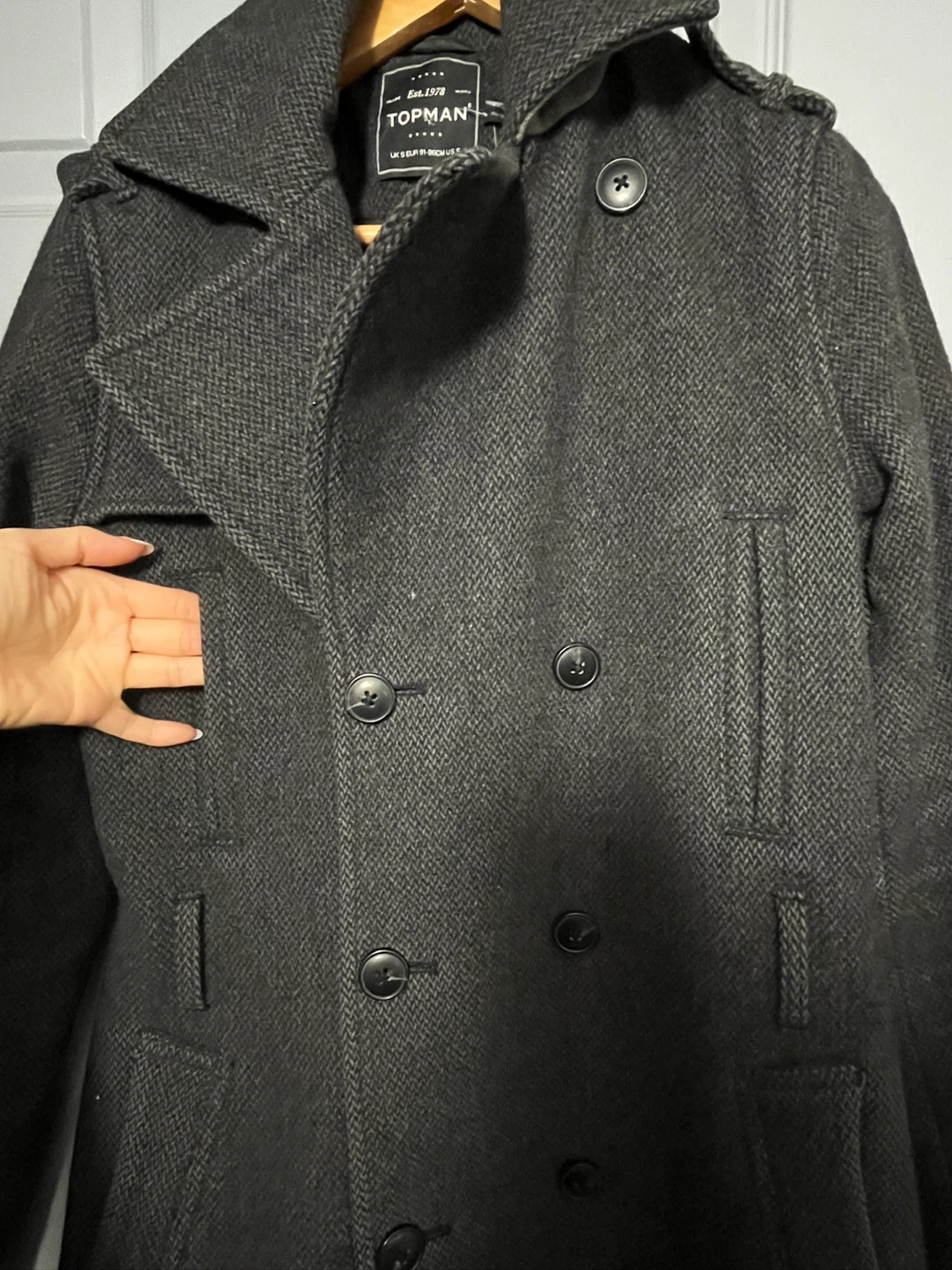 Topman Double-Breasted Wool Peacoat - Charcoal Grey (S) - photo 5