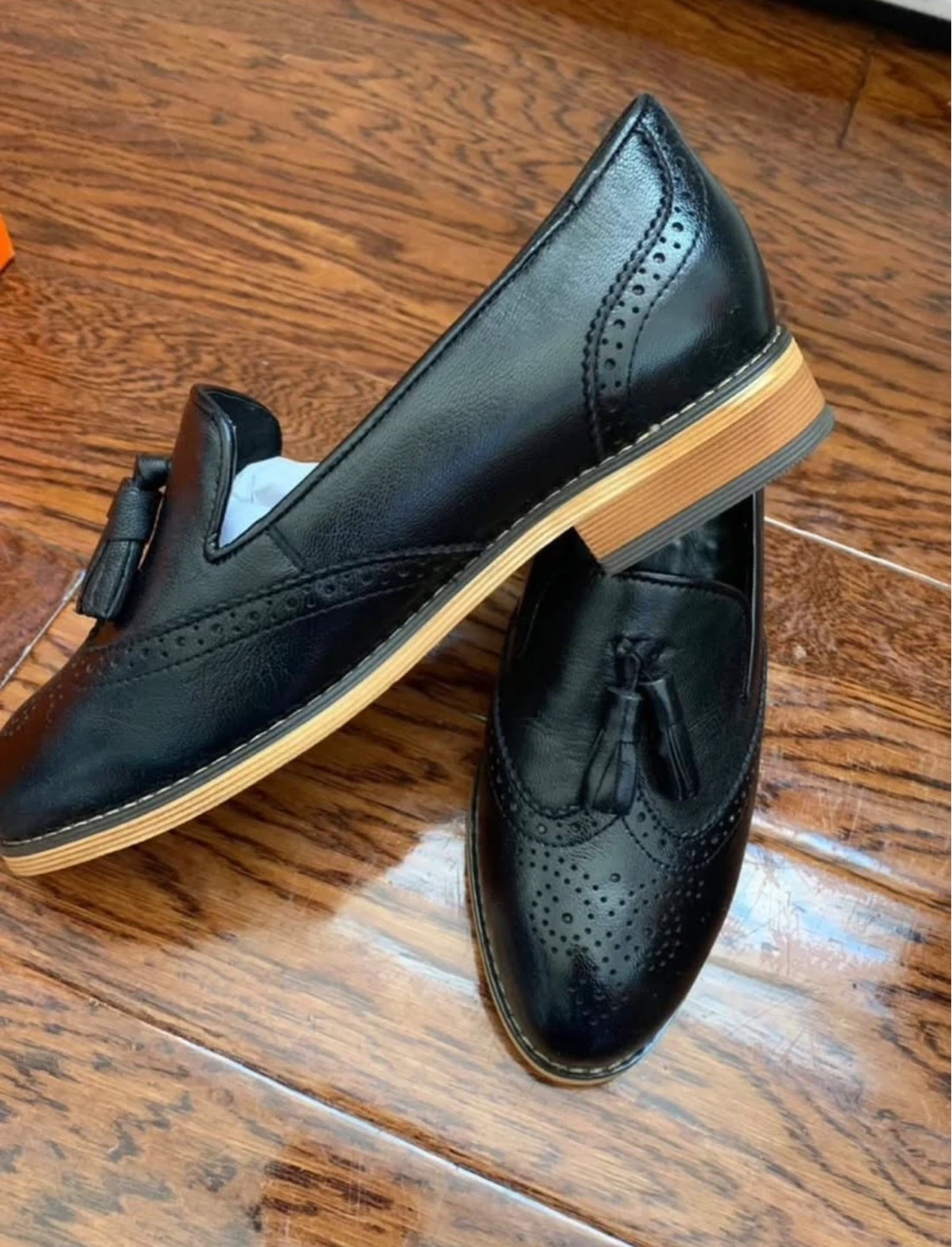 Mona Flying Genuine Leather Black Tassel Loafers