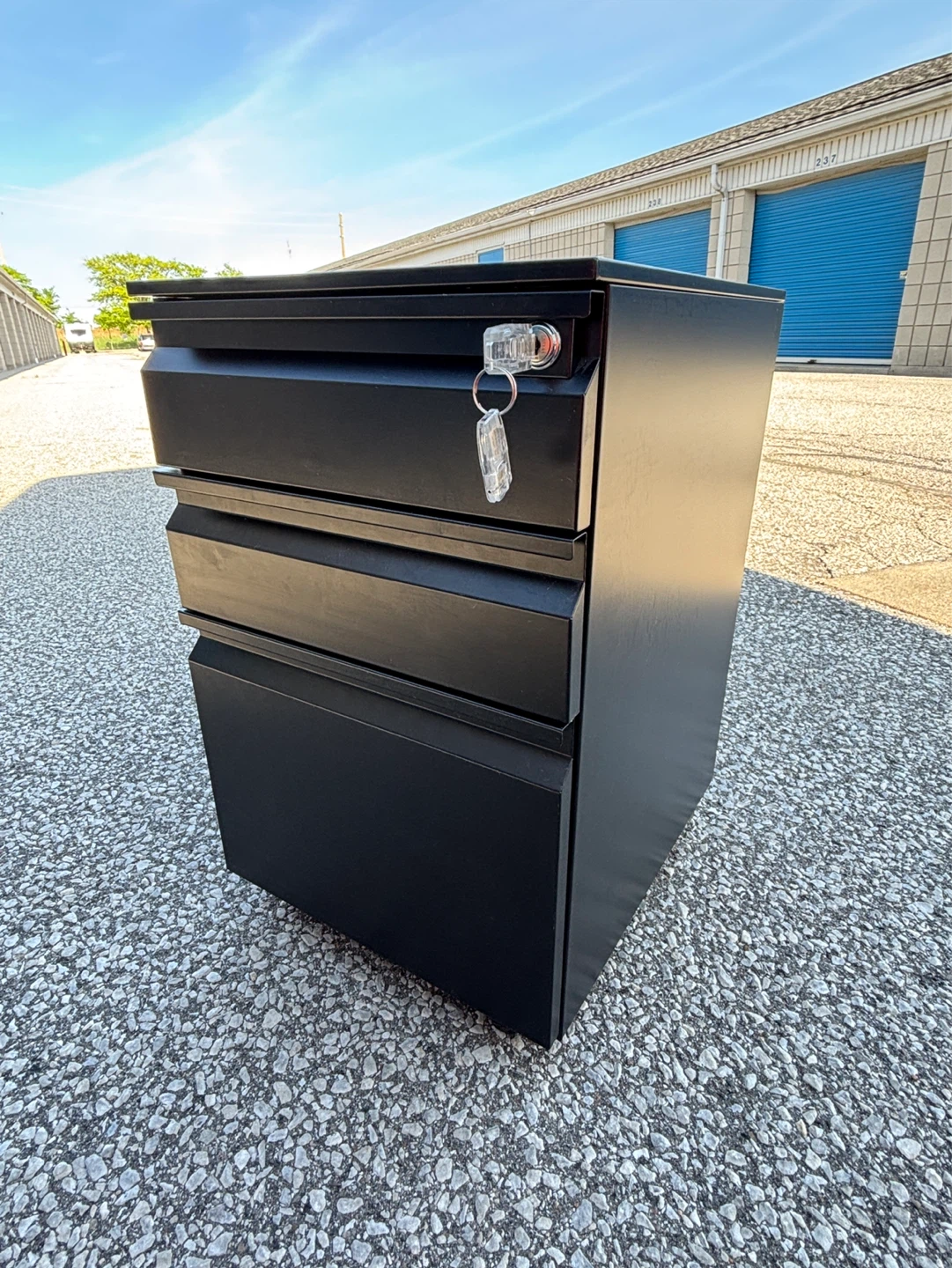 Black 3-Drawer Filing Cabinet with Lock
