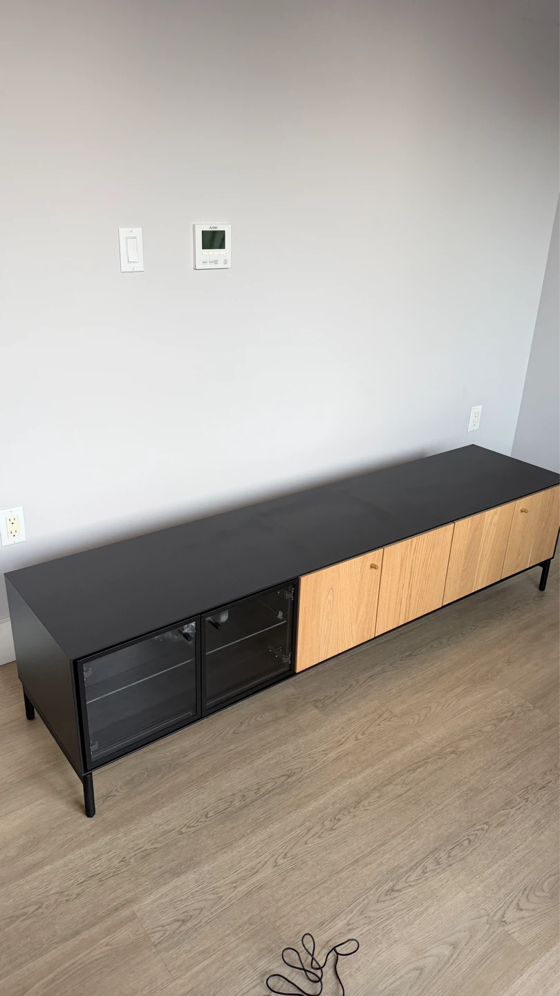 Media Console Cabinet with Wood Doors and Glass Sections - photo 3
