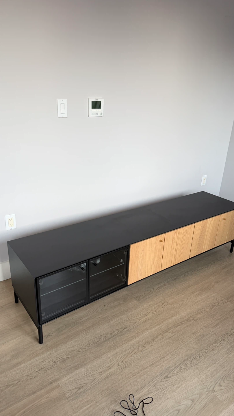 Media Console Cabinet with Wood Doors and Glass Sections - photo 2