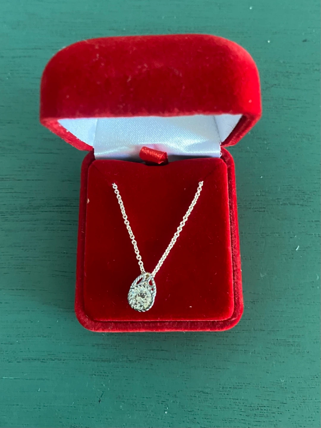 Silver Pendant Necklace in Red Velvet Box