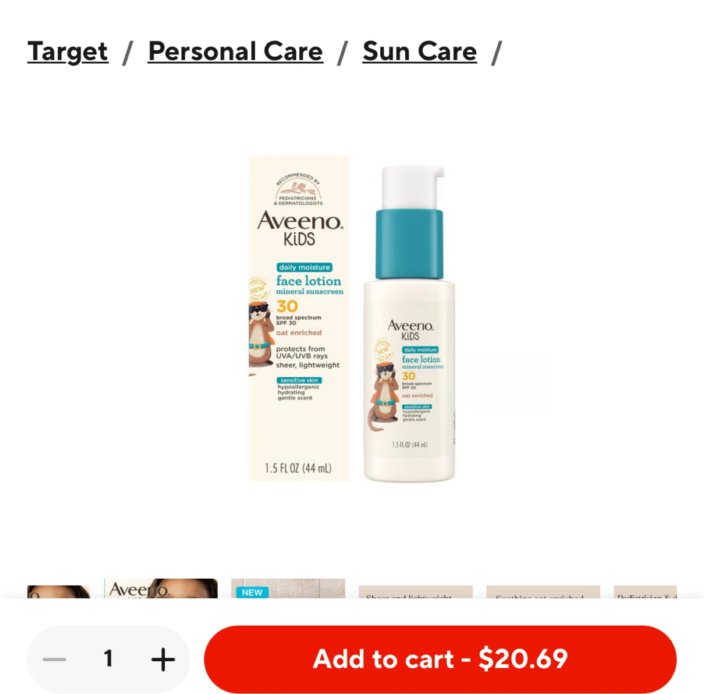 Aveeno Kids Daily Moisture Face Lotion SPF 30 - 1.5 oz - photo 5