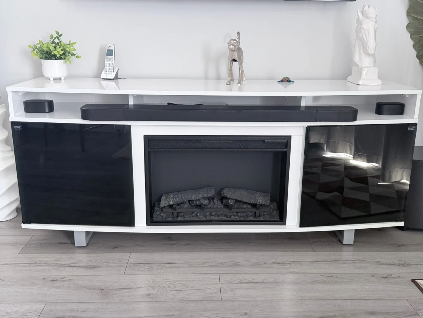 White TV Stand with Electric Fireplace - photo 2