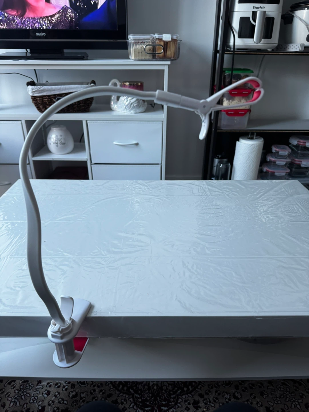 White Gooseneck Phone Holder Clamp Mount