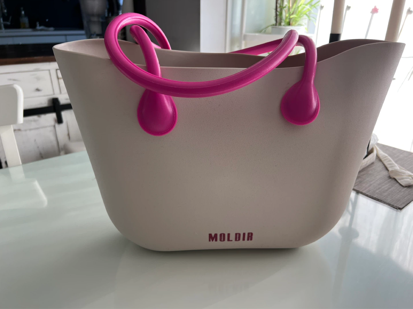 MOLDIR Tote Bag - Beige with Pink Handles