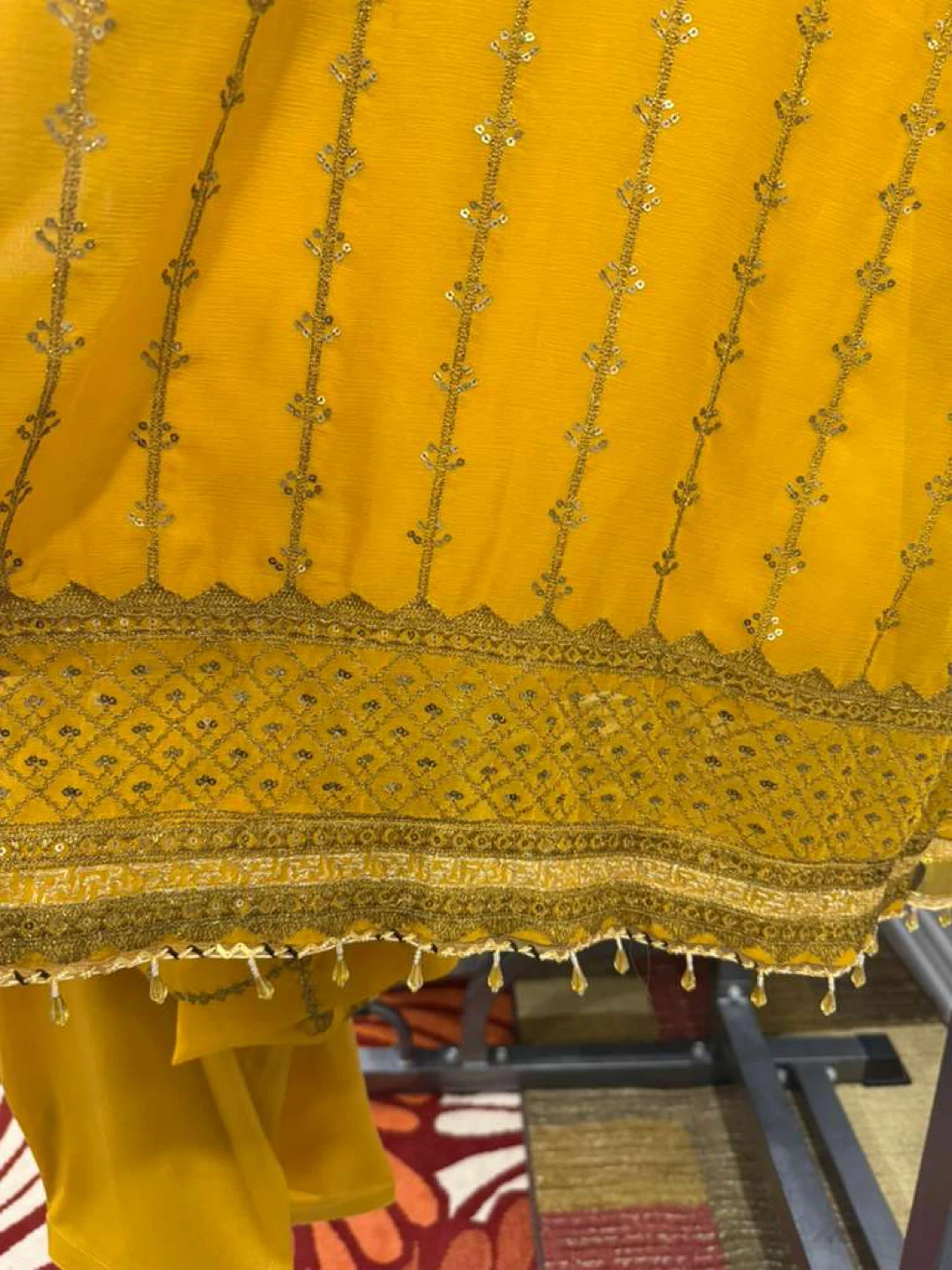 Yellow Kurti and Pants Set with Gold Embellishments - photo 3